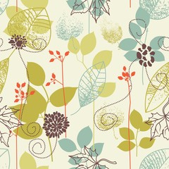 Poster - Seamless background on leaves theme