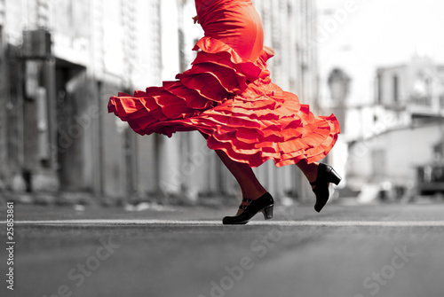 Obraz na płótnie canvas Tancerka flamenco czerwona sukienka ruch