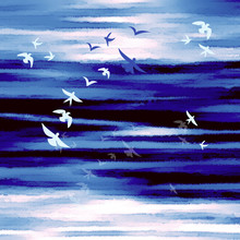 Paysage Abstrait - Mer / Océan Et Oiseaux En Bleu