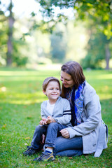 Canvas Print - Mother and son outdoors