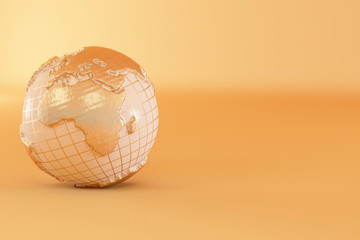 Gold three-dimensional earth on yellow background