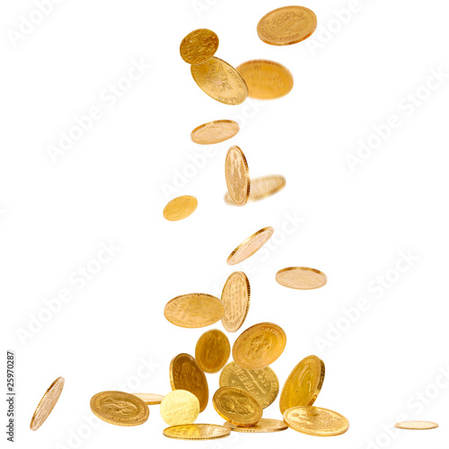 Fotografía Falling Gold Coins isolated on white background