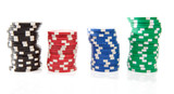 Fototapeta Tulipany - colorful poker casino chips over white background