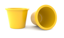 Two Yellow Flower Pots Isolated On White Background