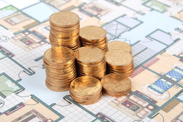 Poster - coins on house plan