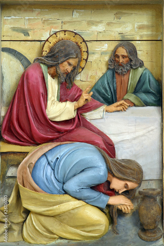 Board z aluminiowym obramowaniem Święta mary magdalena mycie Jezusa stóp
