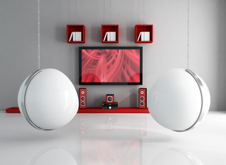 Wall Mural - contemporary home theater with ball-chair