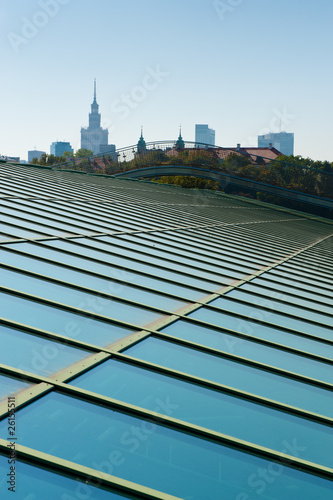Board z aluminiowym obramowaniem Warszawa panorama miasta z dachu