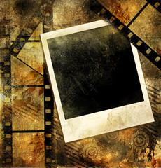 grunge background with film strips and instant frame