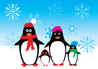 Sticker - penguin family with snowflakes