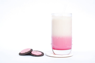 Wall Mural - Fersh milk and red syrup with stawbery cream cracker.