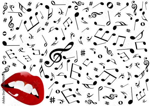 Naklejka - mata magnetyczna na lodówkę Illustration of red lips singing