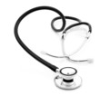 Doctor's stethoscope on a white background with space for text