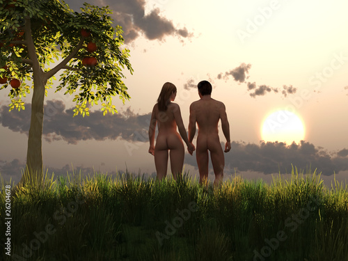 Foto-Duschvorhang nach Maß - Adam and Eve in eden (von Photobank)