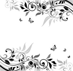 Poster - Floral banner (black and white)