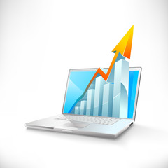 vector laptop with growth bar graph