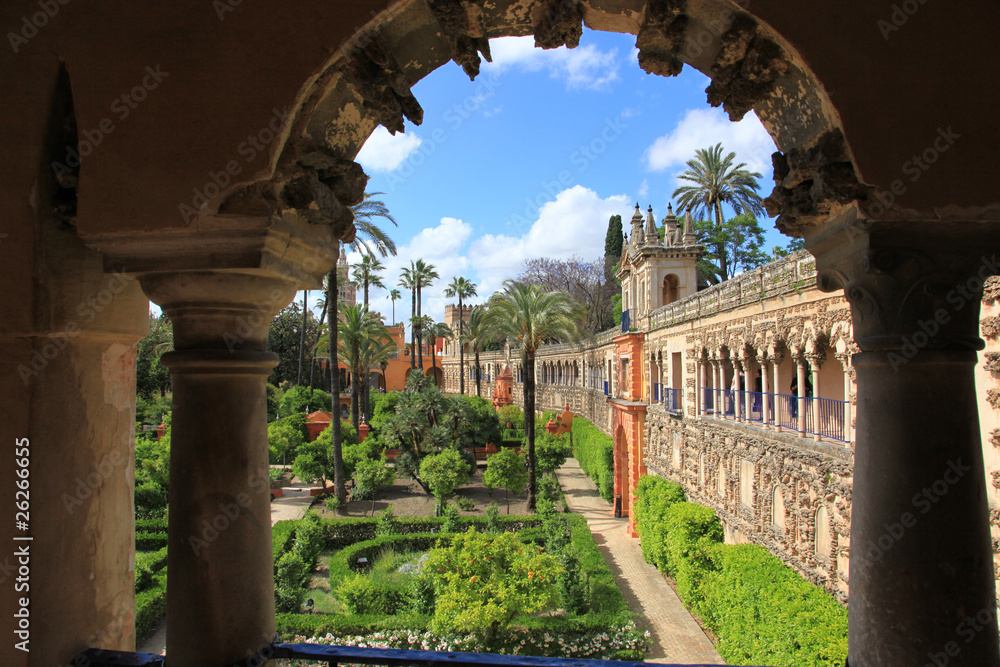 Gardens of Alcazar, Seville, Spain - obrazy, fototapety, plakaty 