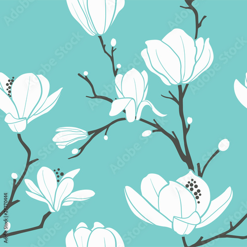 Naklejka ścienna blue magnolia pattern