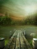 Fototapeta Fototapety z mostem - Drewniane molo na jeziorze