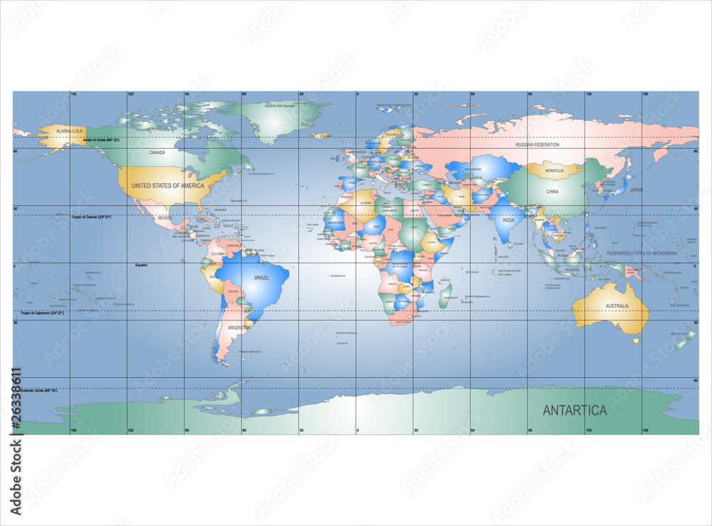 Detailed World Map with Names of Countries, vector isolated by g Stock ...