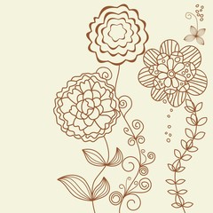 Fototapete - Floral background linework