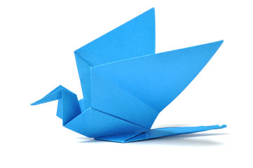 Origami bird over white