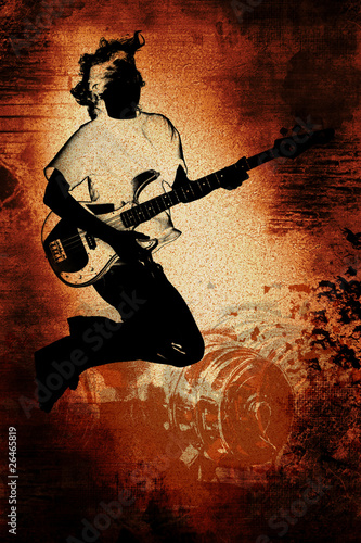 Obraz w ramie Grunge Guitar Player Teen