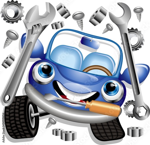 Naklejka - mata magnetyczna na lodówkę Auto Meccanico Cartoon-Garage Mechanic-Car-Vector