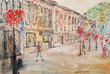 watercolor painting, urban landscape