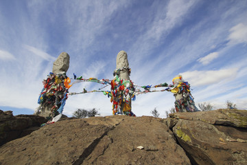 Stone for a pray against the sky, Kyzyl, Tuva, Russia