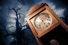Dark Antique Clock At Night