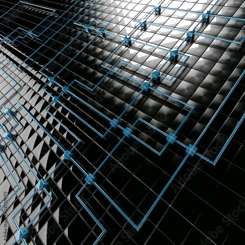 black metal big and blue small cubes