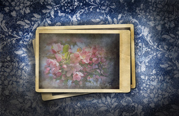 Wall Mural - Grungy denim with faded floral effect