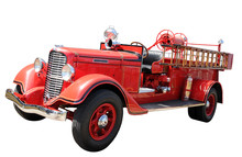 Vintage Fire Truck Isolated With Clipping Path