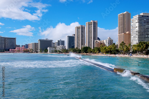 Plakat na papierze fotorealistycznym Plaża waikiki, Hawaje, Oahu