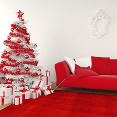 Wall Mural - christmas interior in white and red