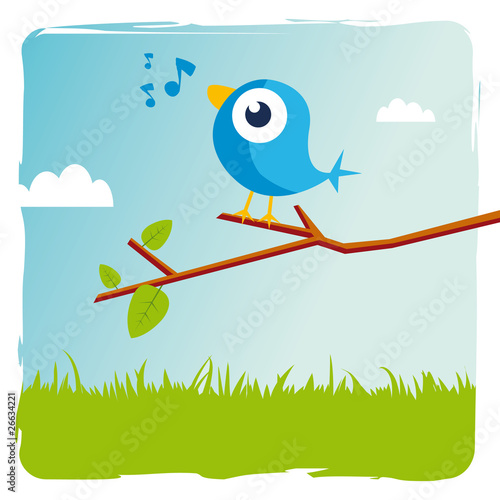 Oiseau Bleu Twitter Sur Une Branche Buy This Stock Vector