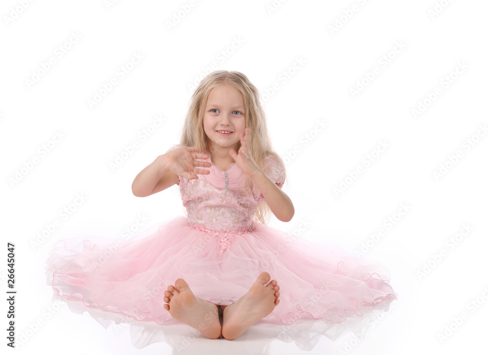 little girl in a pink elegant dress.White background Stock Photo ...
