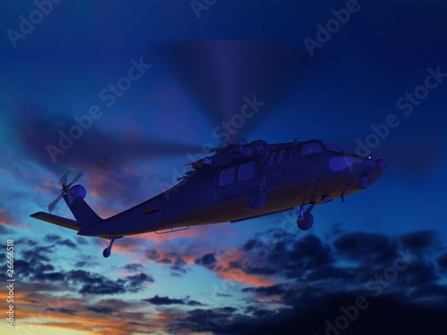 Plakat na papierze fotorealistycznym Helikopter lecący na ciemne niebo