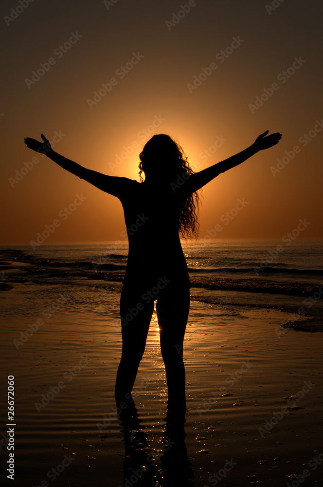 Silhouette of a woman on the beach Stock Photo | Adobe Stock