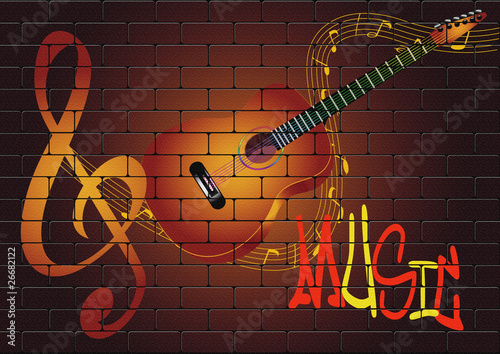 Obraz na płótnie canvas trzyczęściowy "tryptyk" Wektor graffiti ilustracja z gitarą