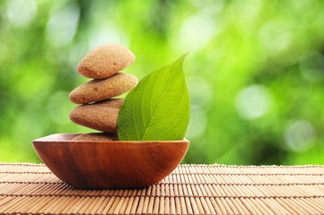 zen stone with leaf