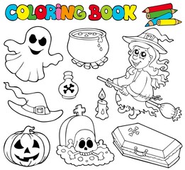 Canvas Print - Coloring book with Halloween images