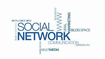 Wall Mural - blue text keywords web social network animation