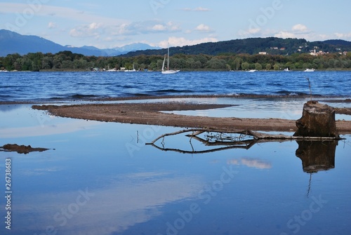 Fotografia, Obraz Panoramic view of Maggiore lake from Arona town, Italy