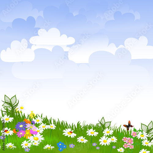 Fototapeta na wymiar Kolorowe kwiatowe pole - dla dzieci