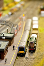 Trains In A Miniature Model Railway Station