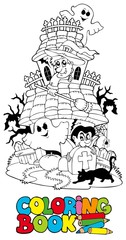 Sticker - Coloring book with haunted house