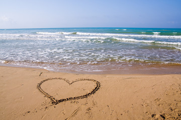 beautiful exotic beach in Mediterranean with a sign