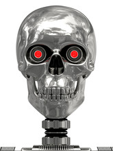 Metallic Cyborg Head With Red Eyes